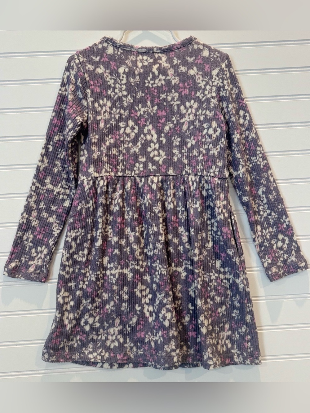 Rumi + Ryder Girls Floral Ribbed SOFT Knit Dress Purple Gray Size XS 4-5 - Picture 2 of 7